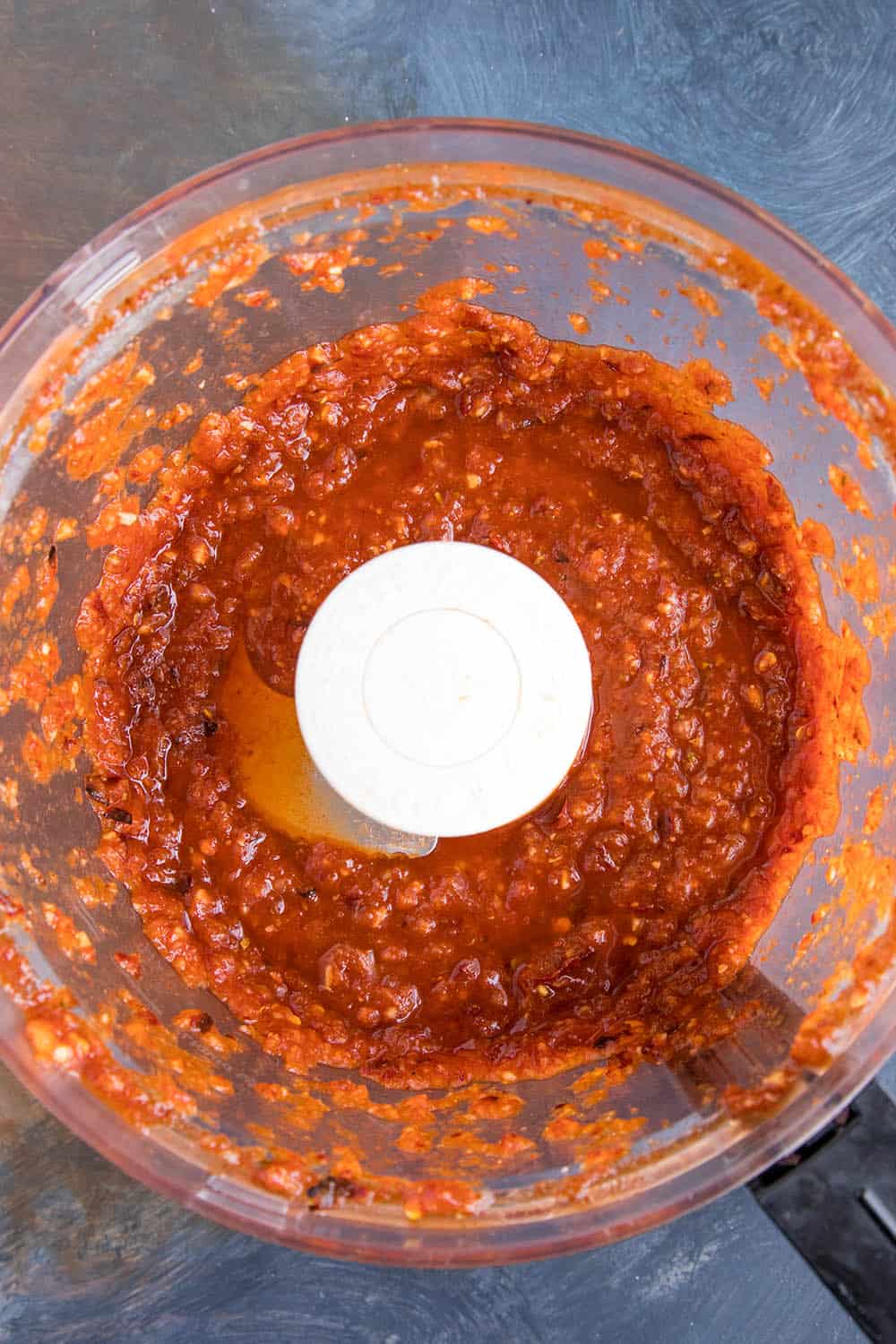 Tacos al pastor marinade in a food processor