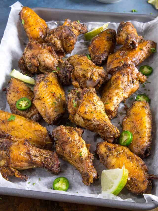 Grilled Jerk Chicken Wings in a pan, ready to serve
