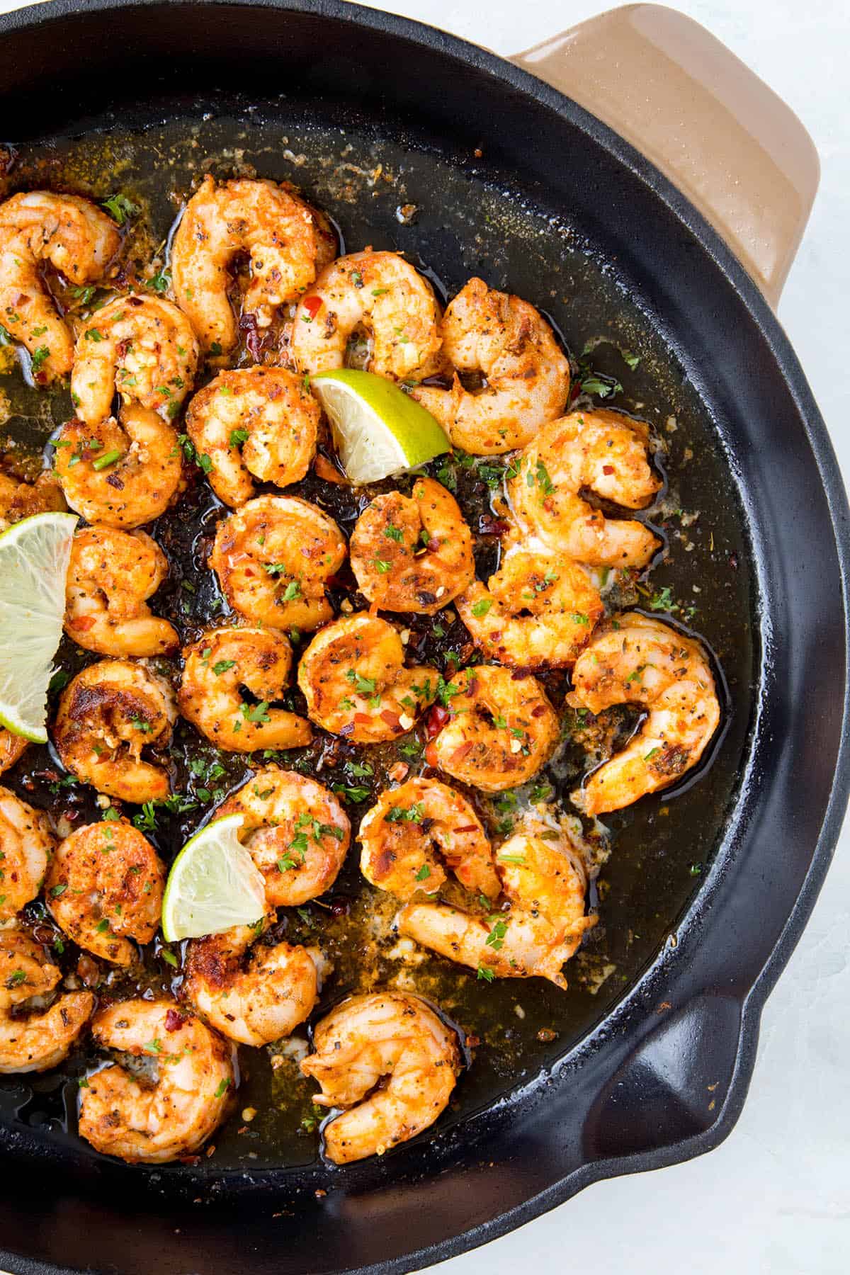Blackened Shrimp in a pan, ready to eat