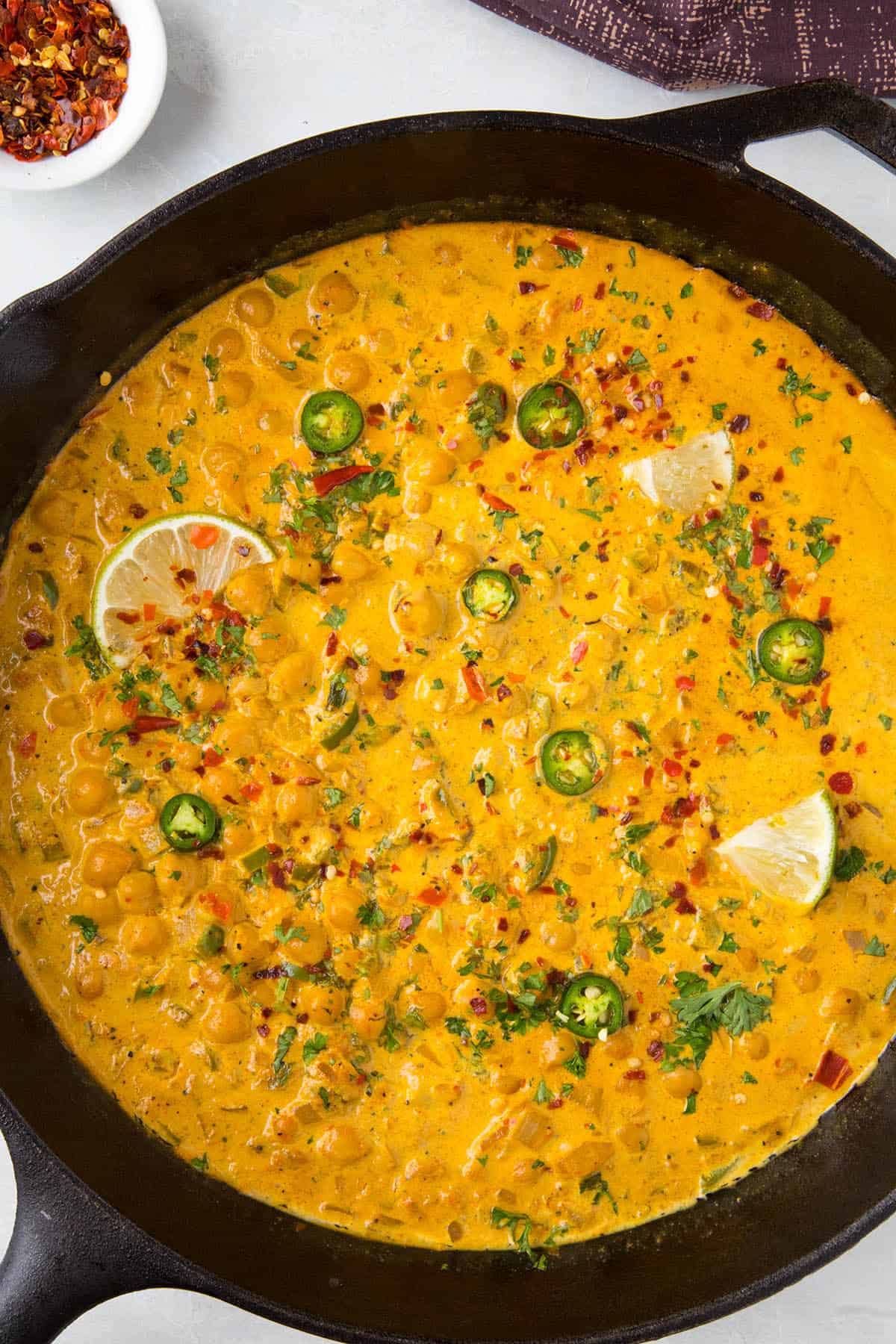 Chickpea Curry in a pan, ready to eat