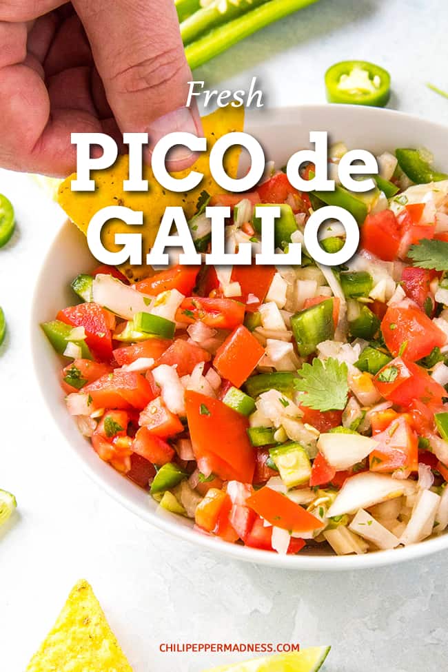 Fresh Pico de Gallo Recipe - The ultimate Mexican salsa, this Pico de Gallo recipe, or \'Rooster\'s Beak\' Salsa, is made with fresh tomato, jalapeno, onion, cilantro and lime juice. #MexicanFood #Salsa
