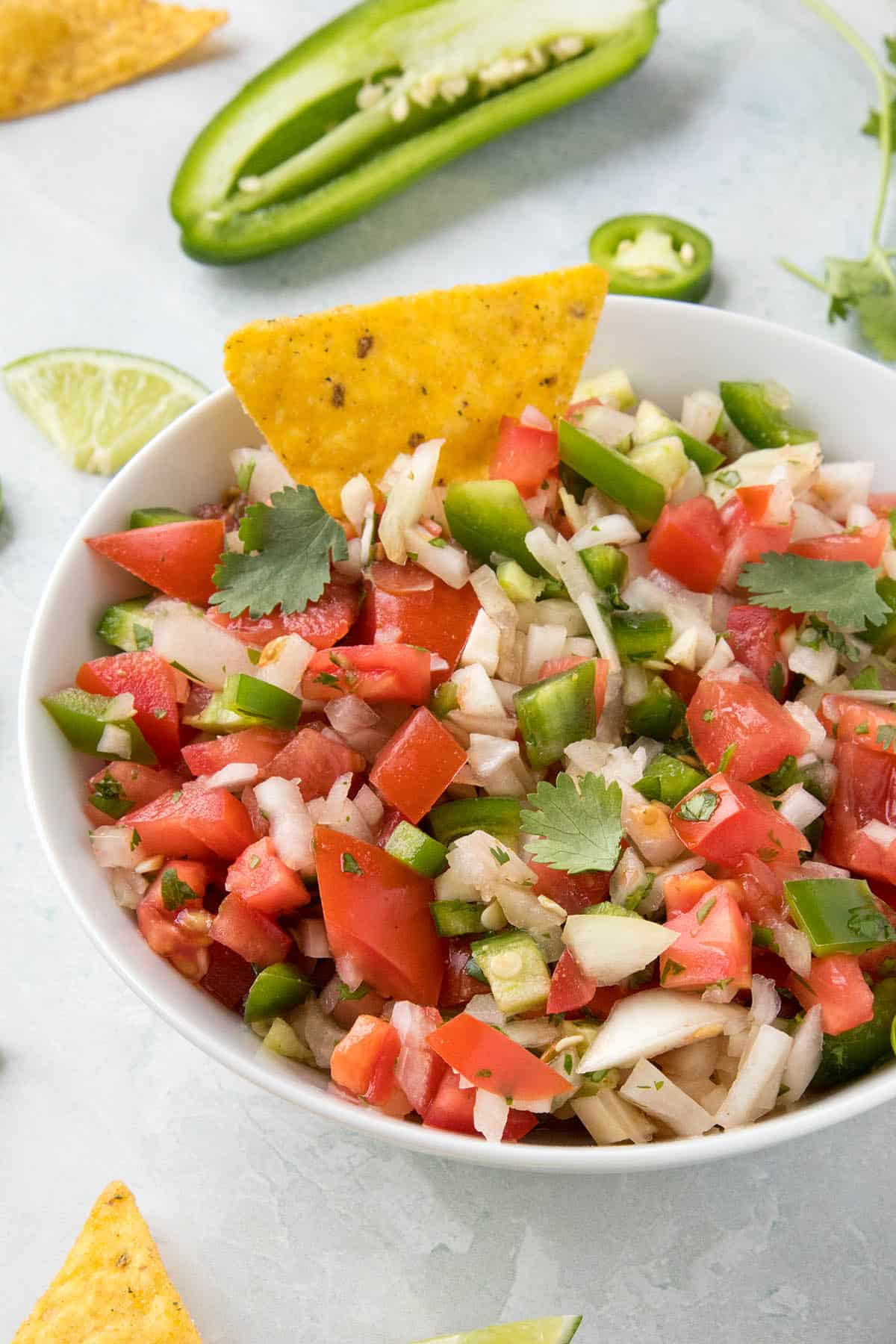 Vibrant, colorful Pico de Gallo with chips