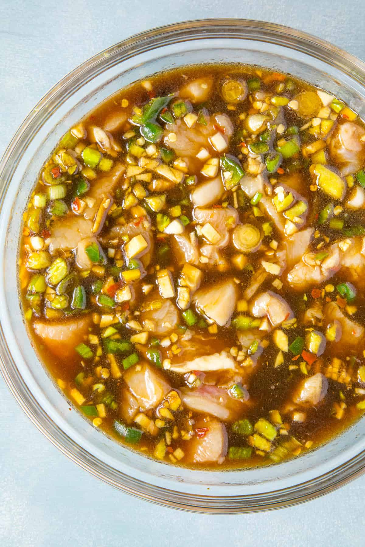 Teriyaki Chicken marinating in a bowl