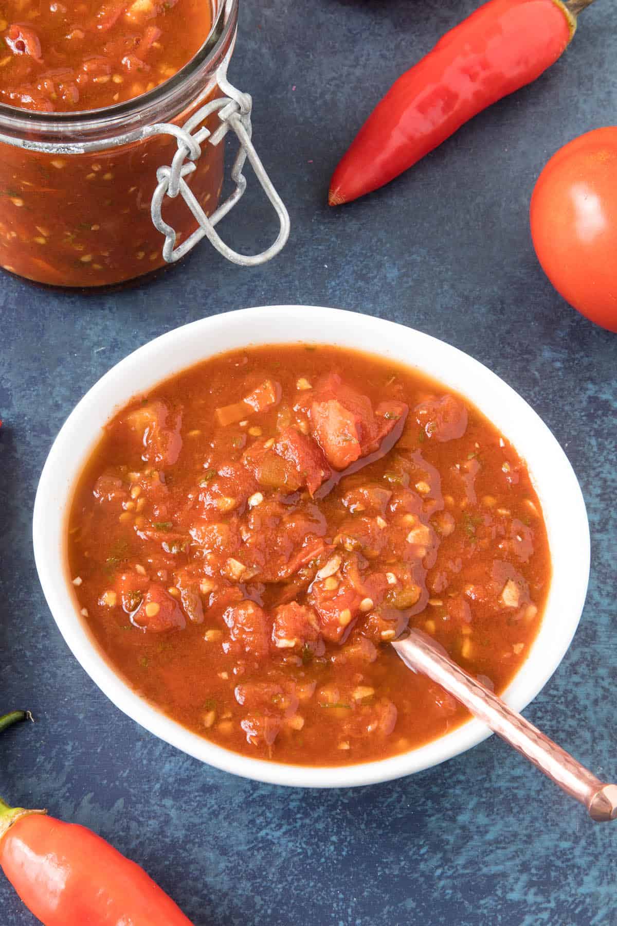 Tomato Chutney in a bowl, ready to serve