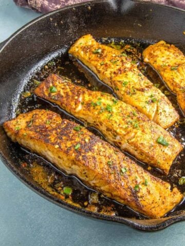 Blackened Salmon in a pan