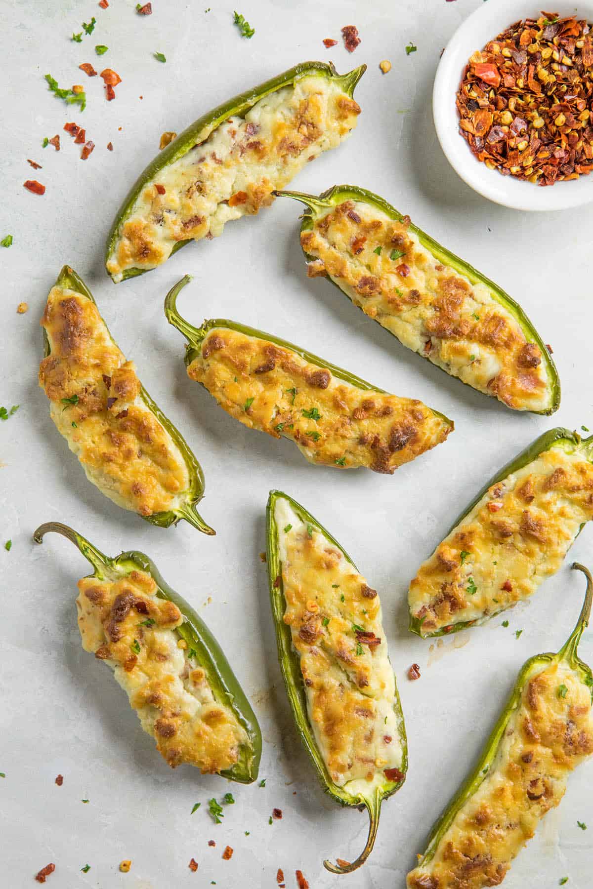 Blue Cheese and Bacon Stuffed Jalapeno Poppers served.