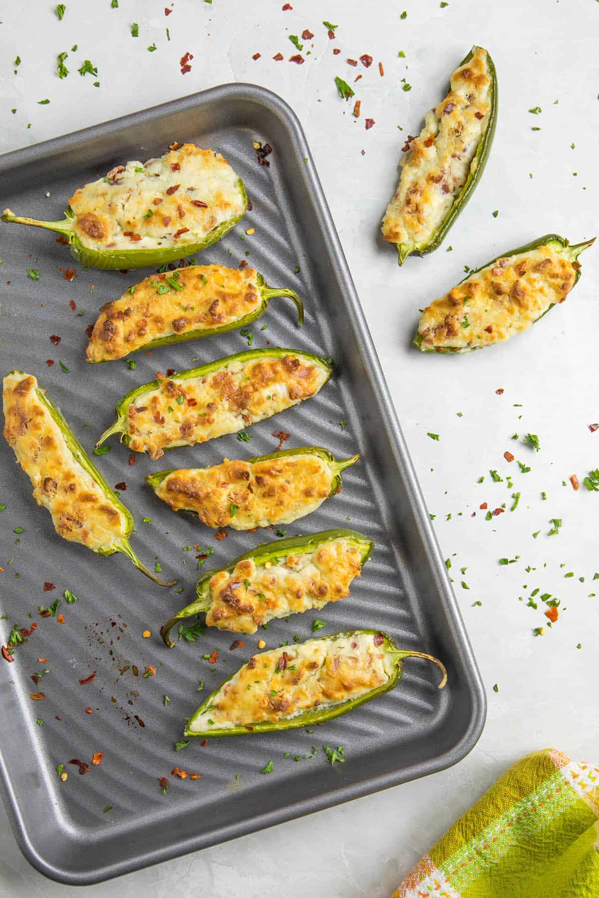 Jalapeno Poppers, on a platter, ready to eat.