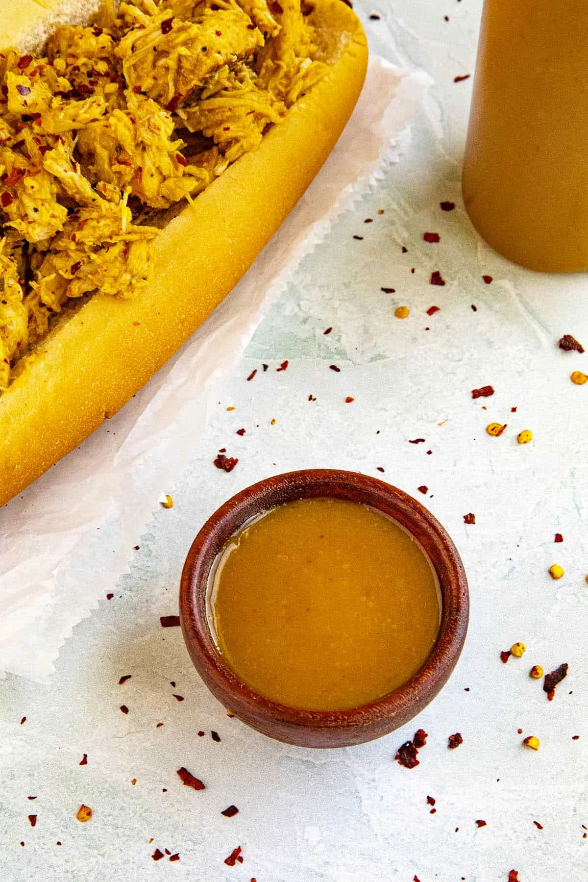 Carolina Mustard BBQ Sauce, ready for a sandwich