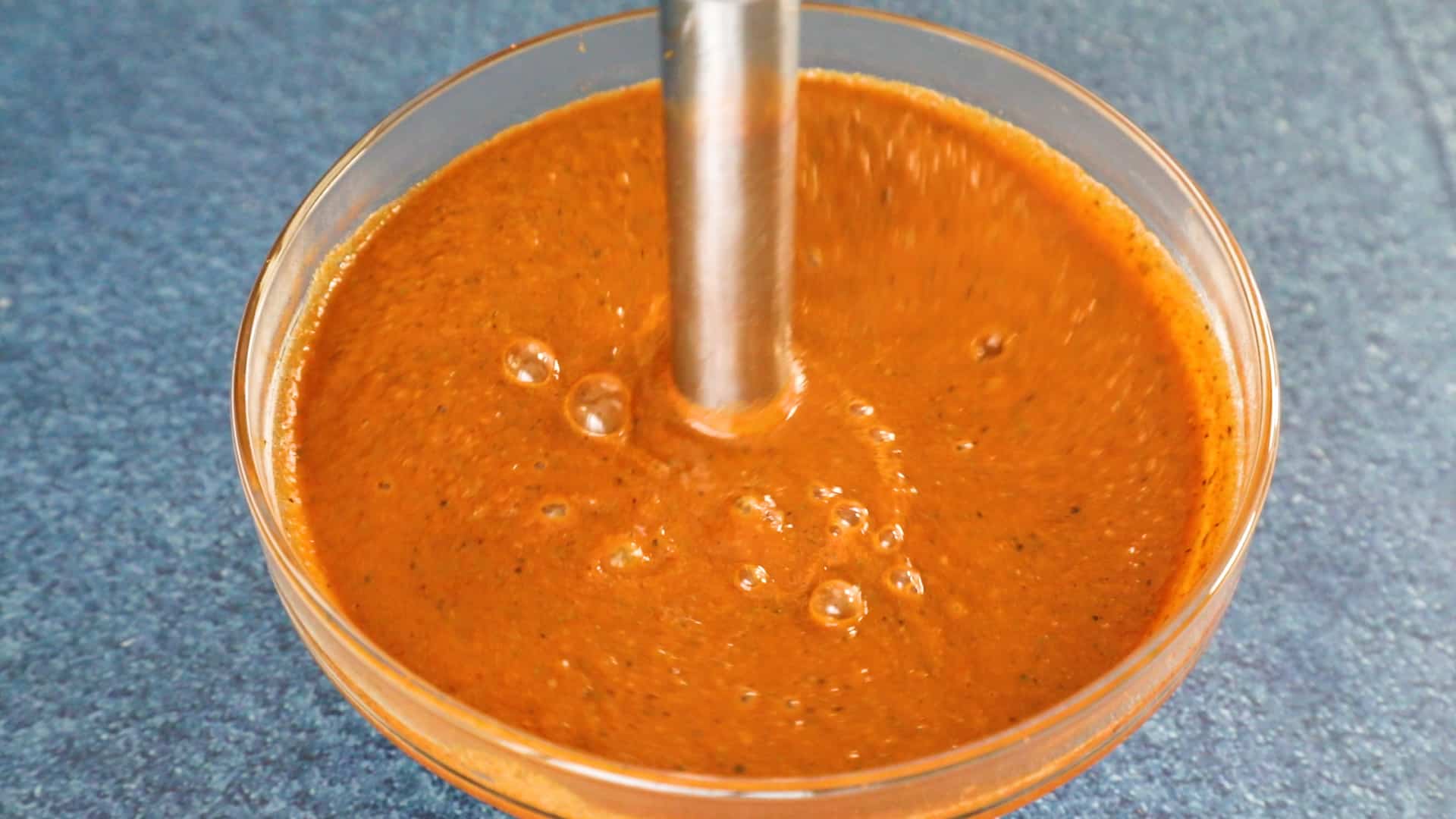 Processing the ranchero sauce with a stick blender