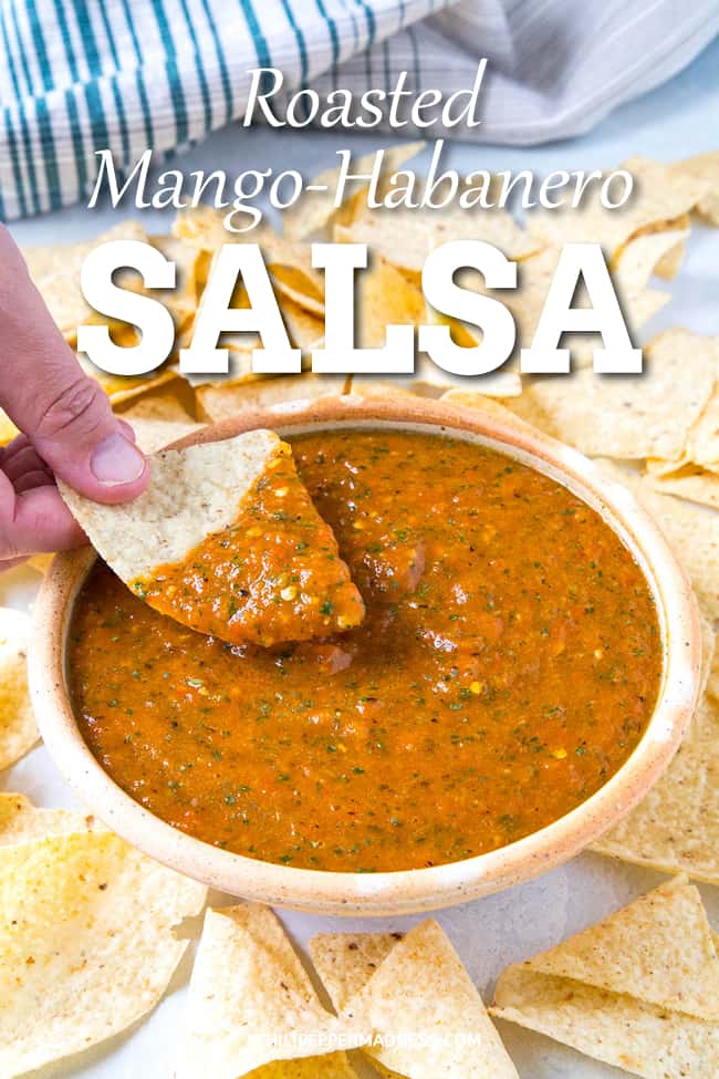 Roasted Mango-Habanero Salsa Recipe - Roasted habanero peppers and sauteed mango come together to create a highly flavorful salsa that is slightly sweet. It serves up great as a traditional salsa, but also as a topping for fish. #Salsa #Mango #Habanero