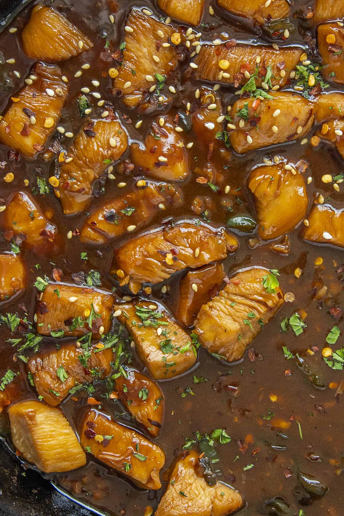 Sweet and spicy Teriyaki Chicken in a pan