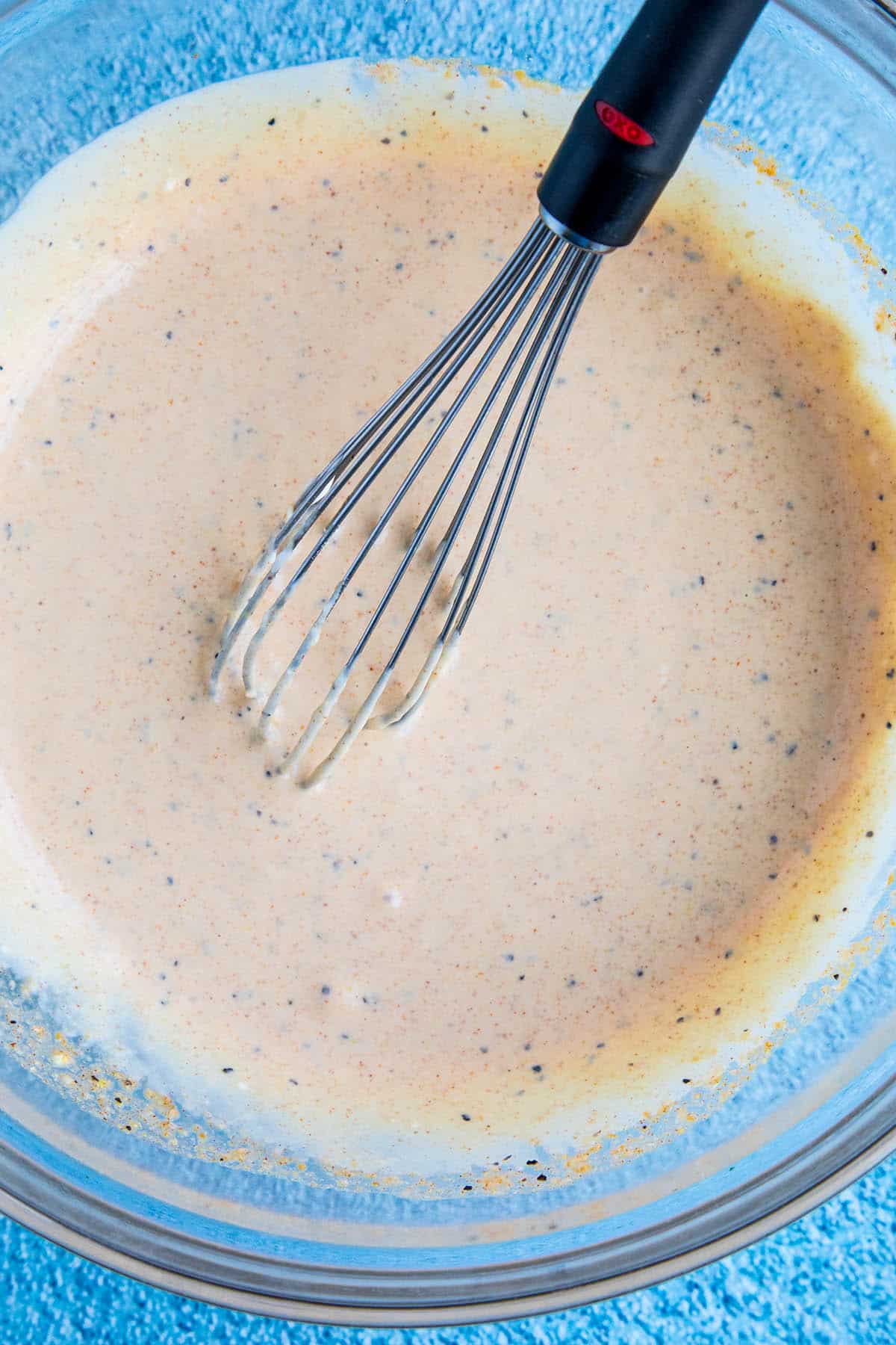 Alabama White BBQ Sauce whisked in a mixing bowl