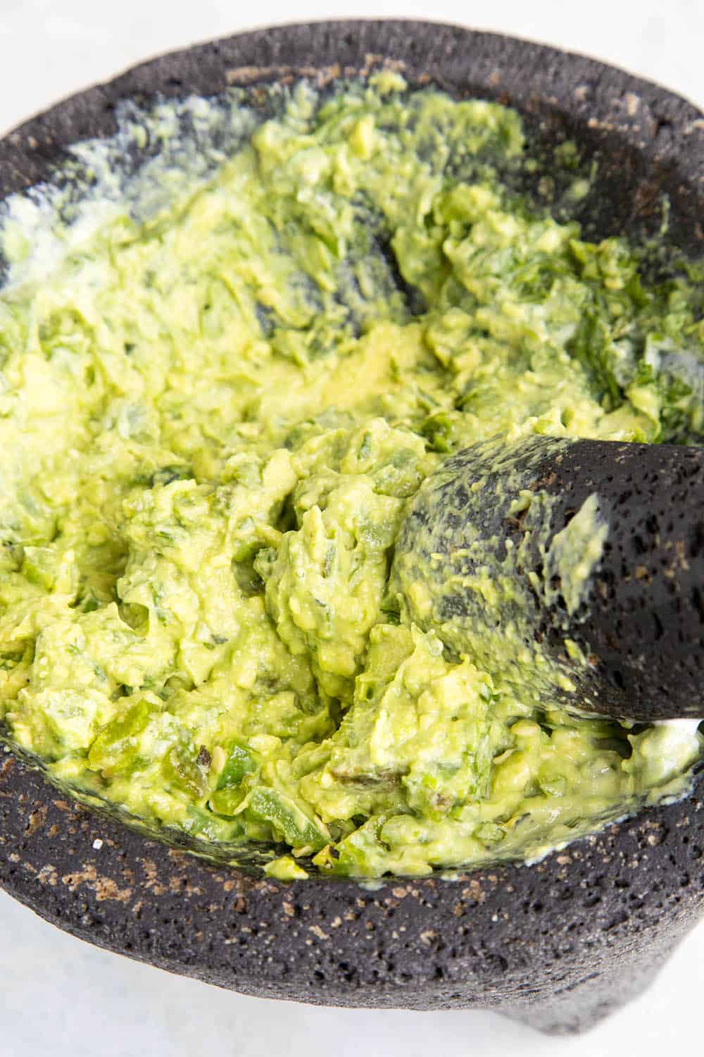 Making guacamole in my molcajete