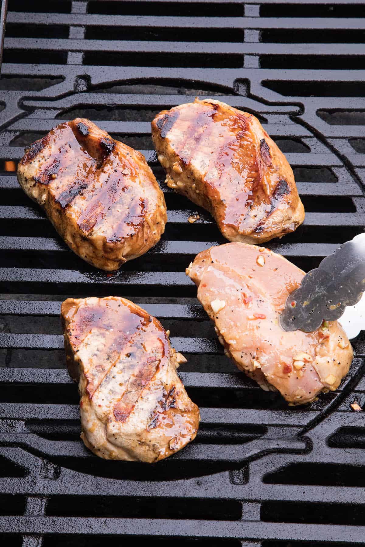 Grilling the pork chops