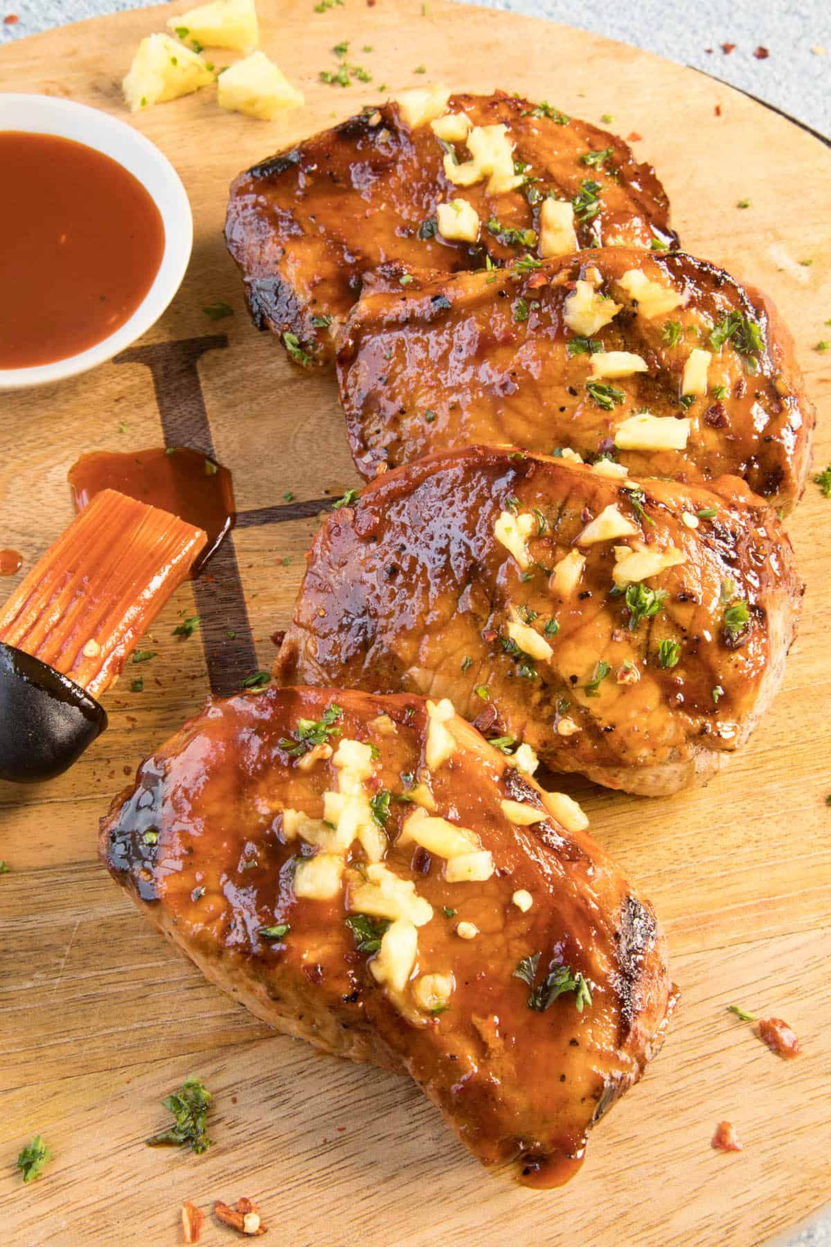 Grilled Pork Chops with Pineapple-Gochujang Glaze Recipe