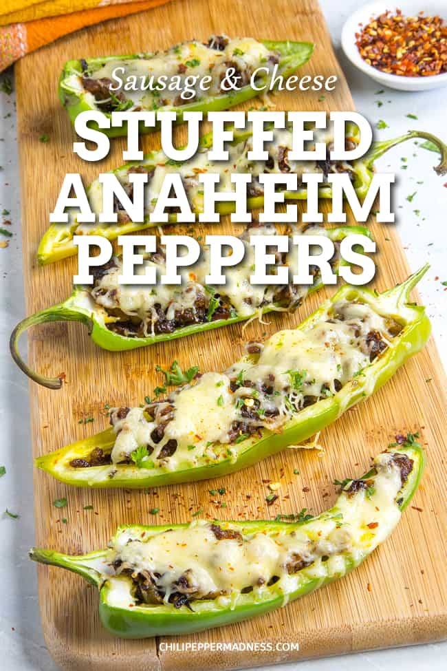 Sausage and Cheese Stuffed Anaheim Peppers - A recipe for mild Anaheim peppers stuffed with seasoned Italian sausage and melty cheese, perfect for grilling or baking. A quick and easy weeknight meal. #StuffedPeppers #EasyMeals