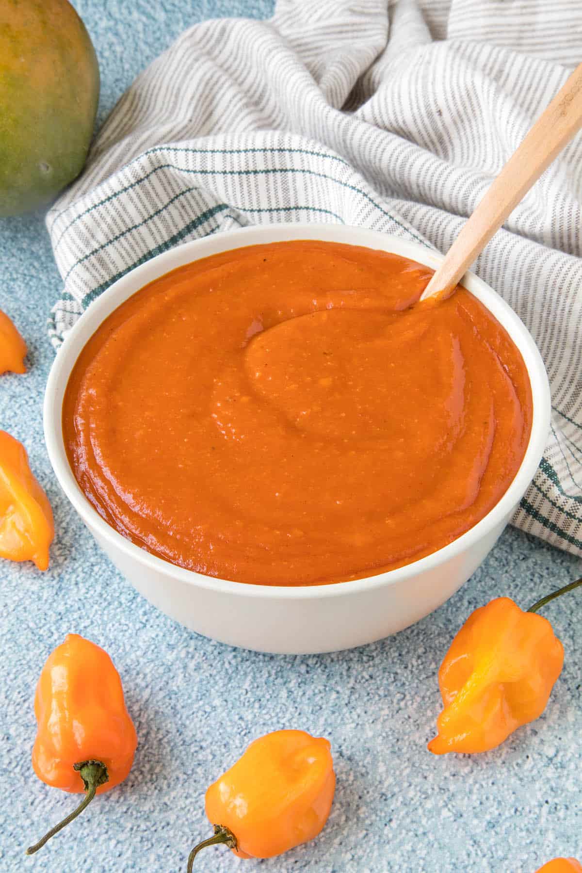 Mango Habanero BBQ Sauce in a bowl, ready to serve