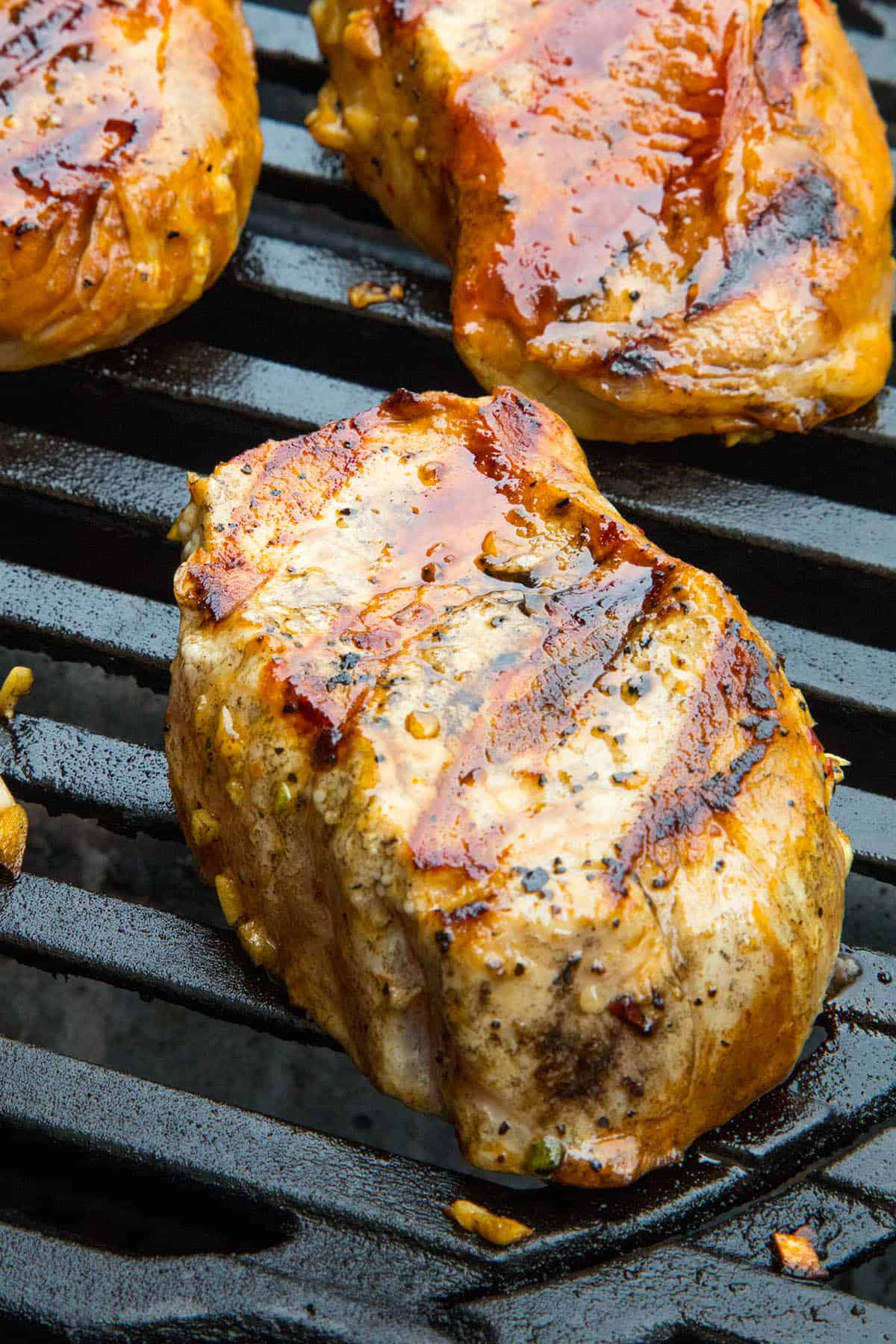 Juicy pork chops on the grill