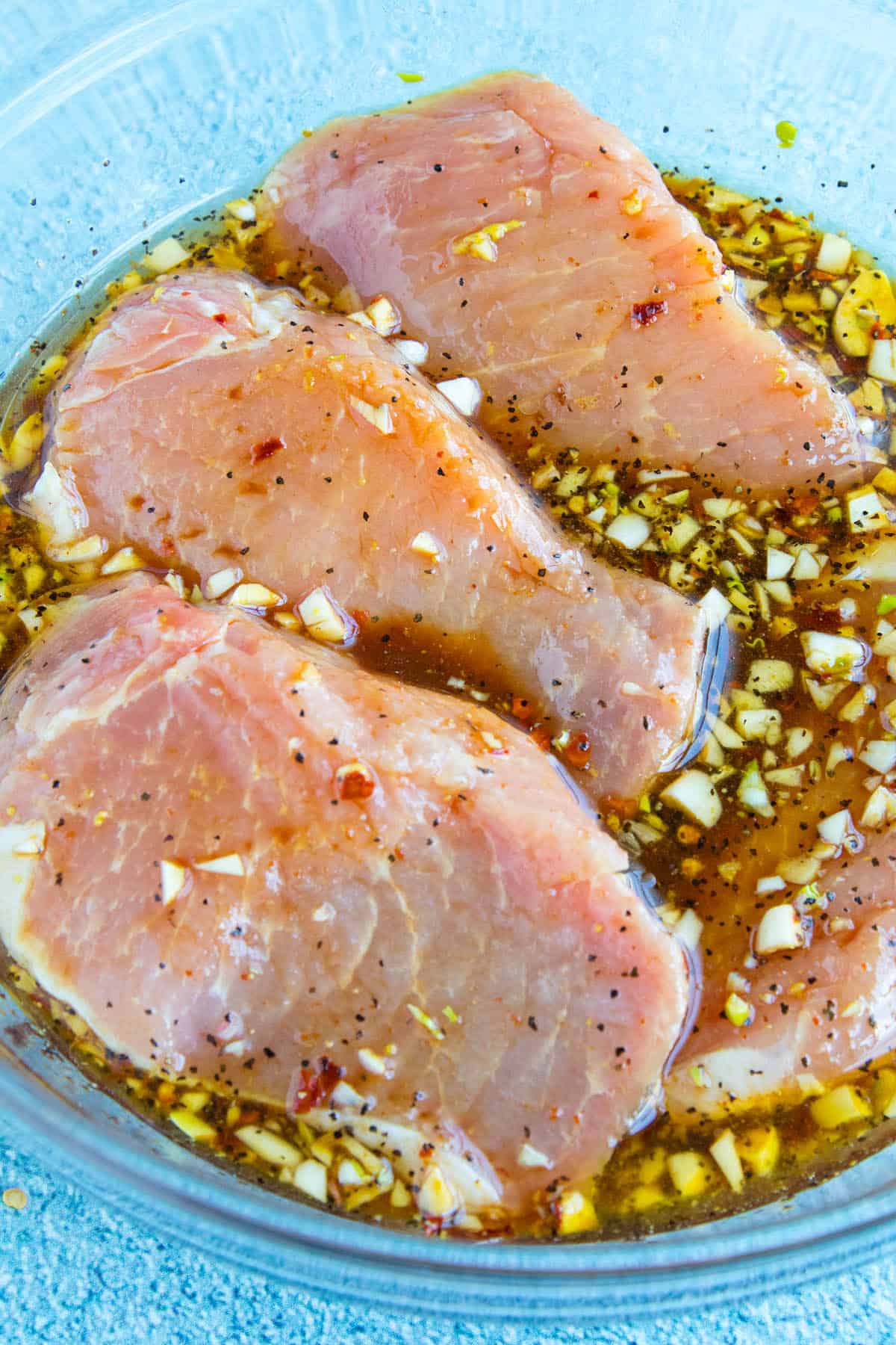 Marinating the pork chops