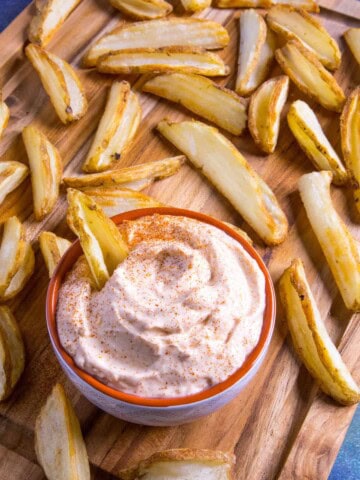 Zesty Sour Cream Dip served with fries.