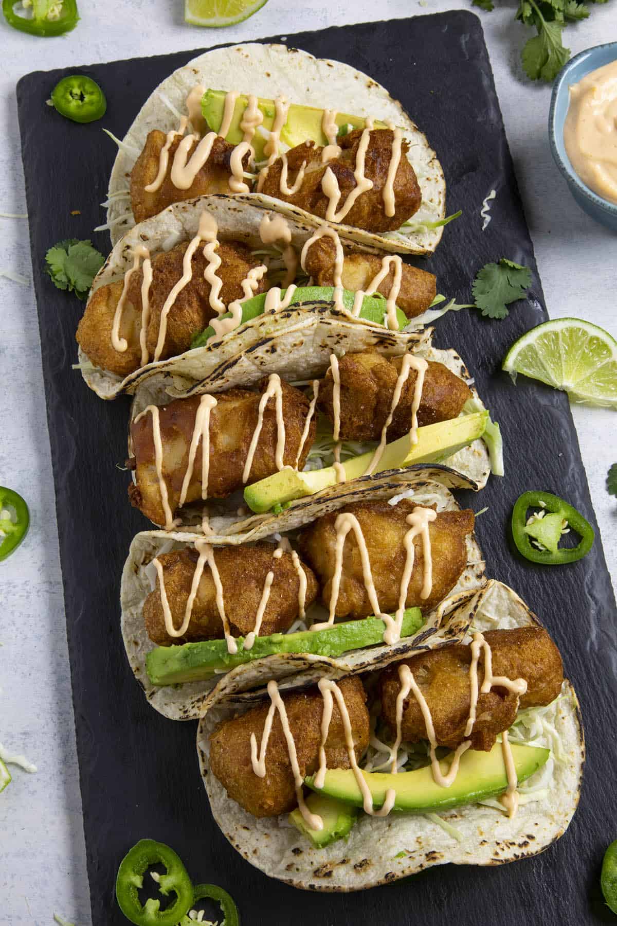 Baja Fish Tacos served on a platter