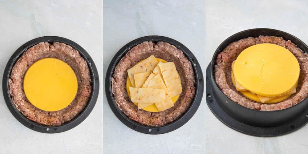 Stuffing the burgers with layers of cheese