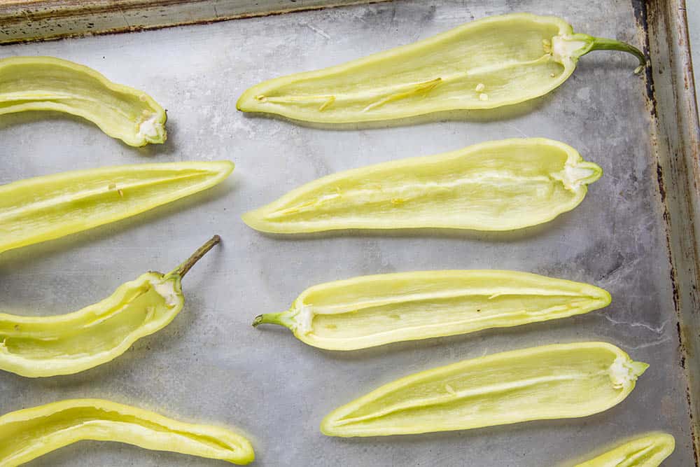 Cored and sliced banana peppers