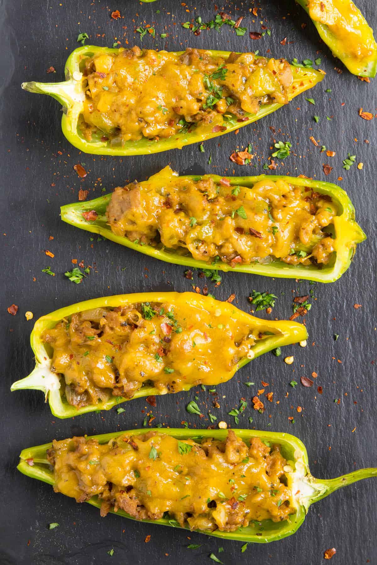 Turkey and Cheddar Stuffed Anaheim Peppers, ready to enjoy