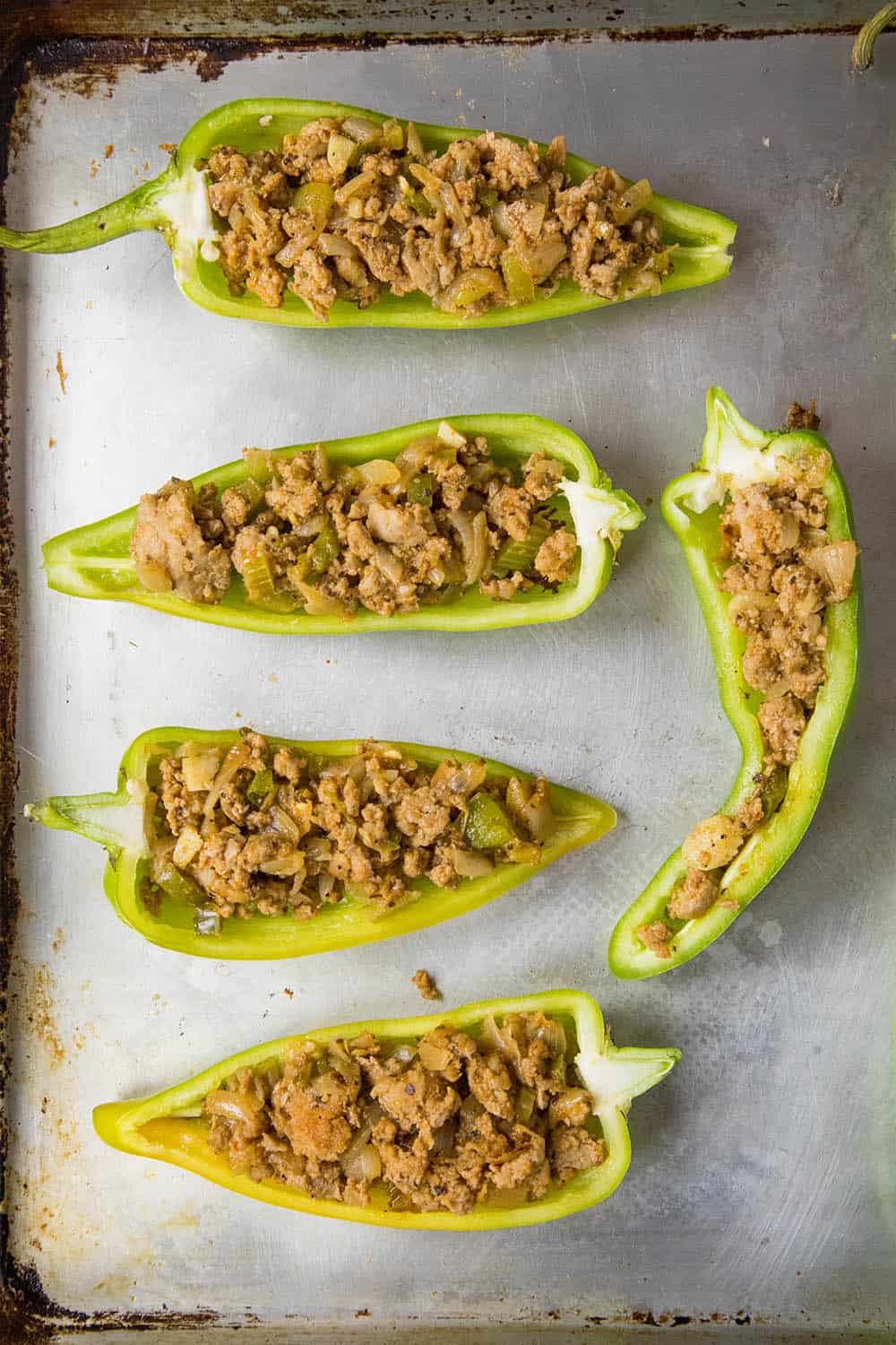 Anaheim peppers stuffed with ground turkey