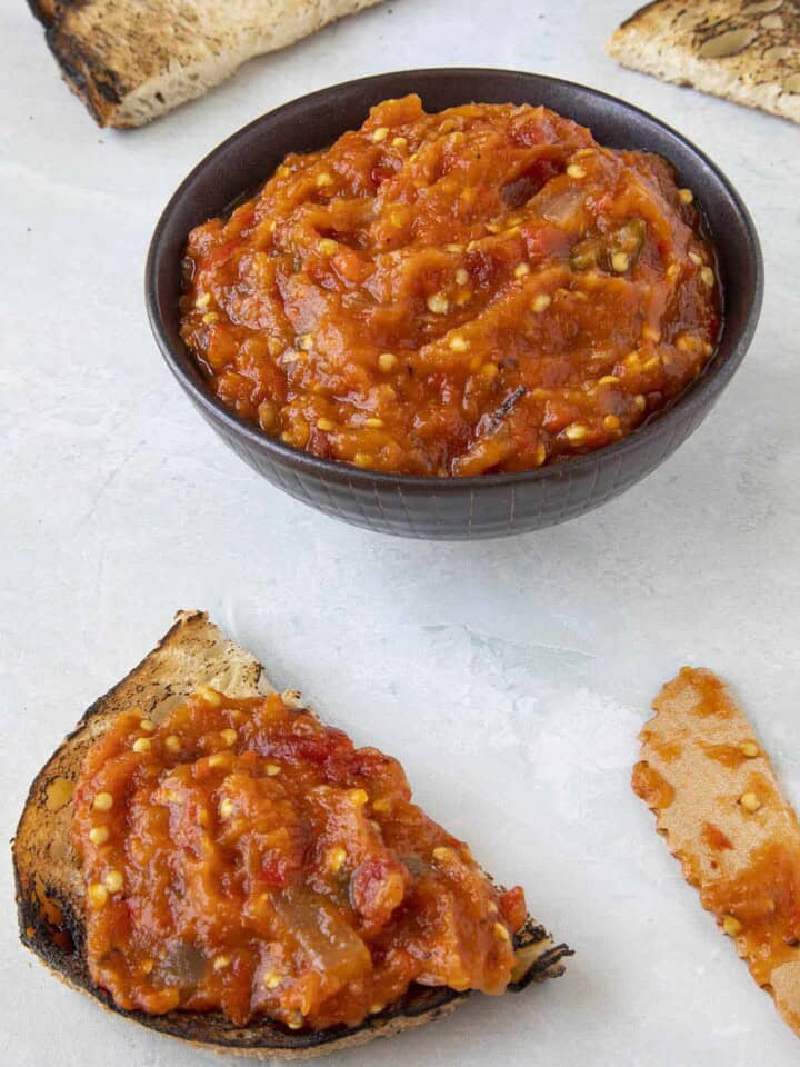 Zacusca Recipe (Romanian Roasted Egglplant and Red Pepper Spread)
