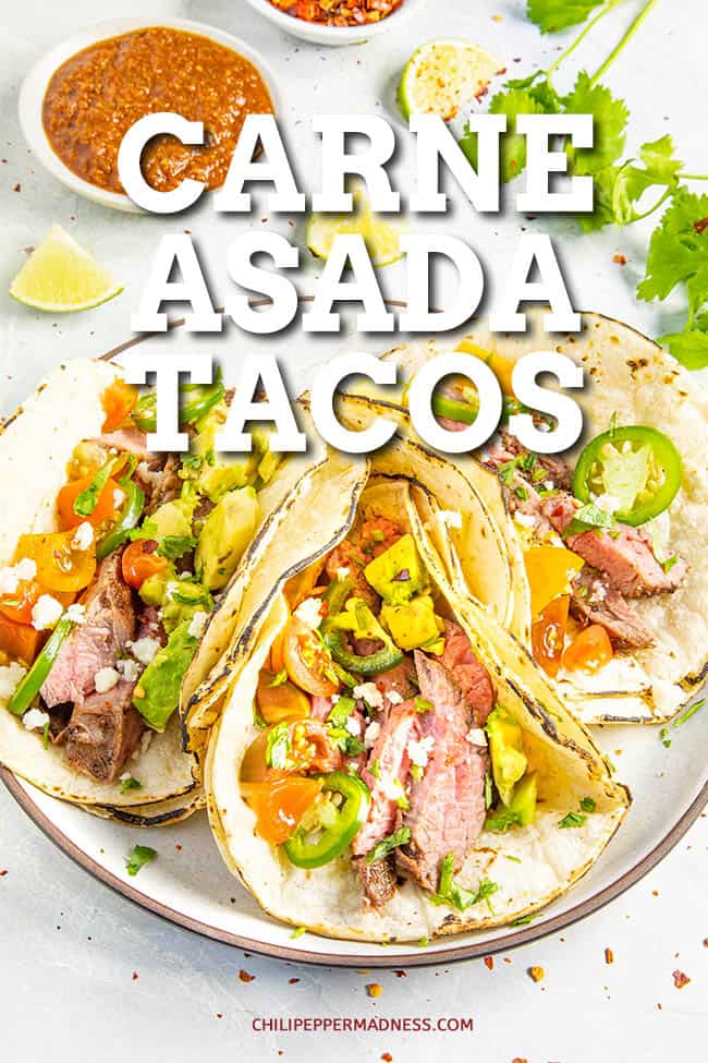 Carne Asada Tacos: The Best Beef Tacos Ever - Your new favorite carne asada tacos recipe - a super flavorful marinade for skirt or flank steak, easily prepared on the grill, served on tortillas with all the fixings. Let\'s get cooking! #Tacos #TacoTuesday #CarneAsada