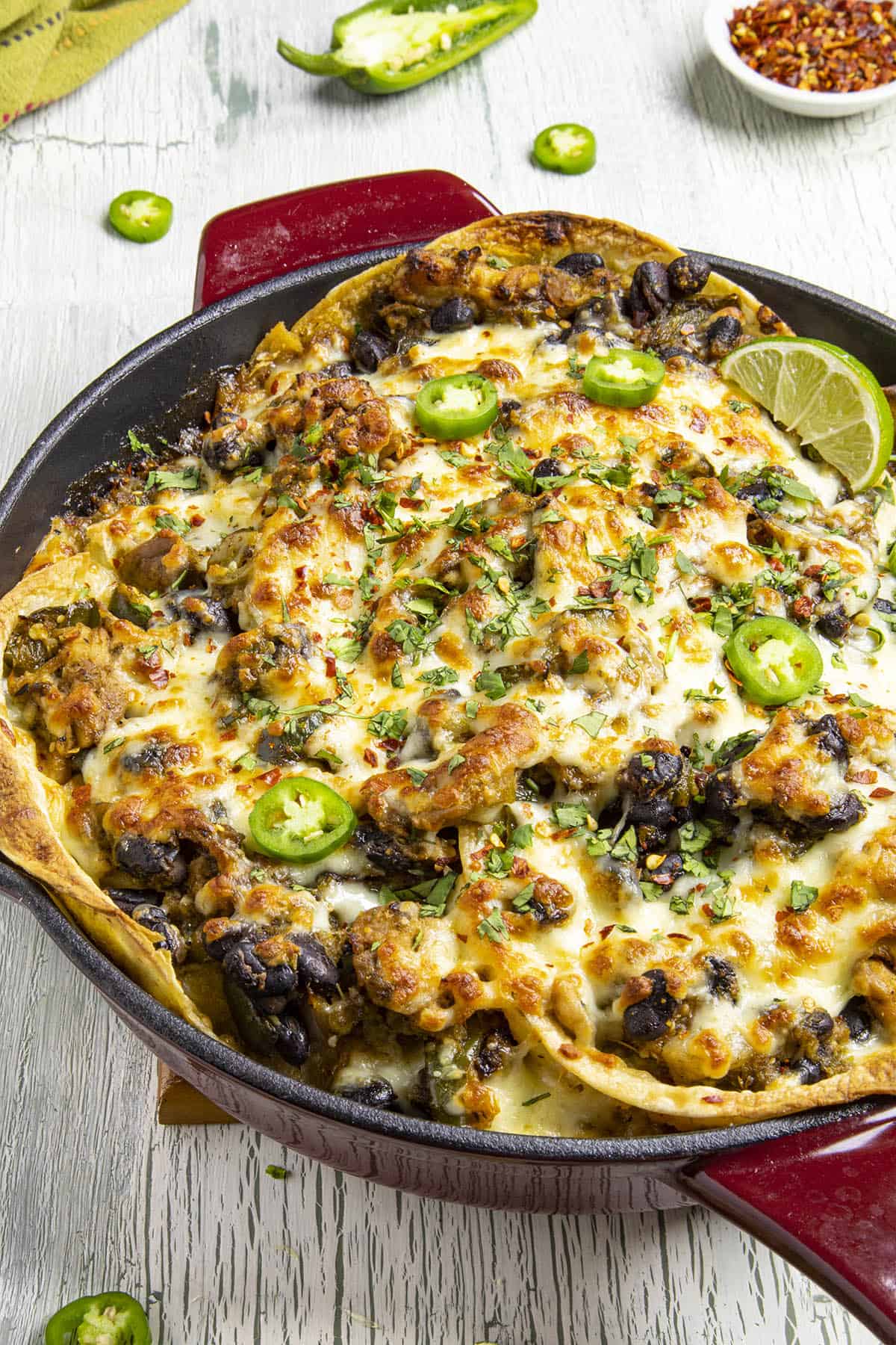 Chicken Enchilada Casserole Verde just out of the oven