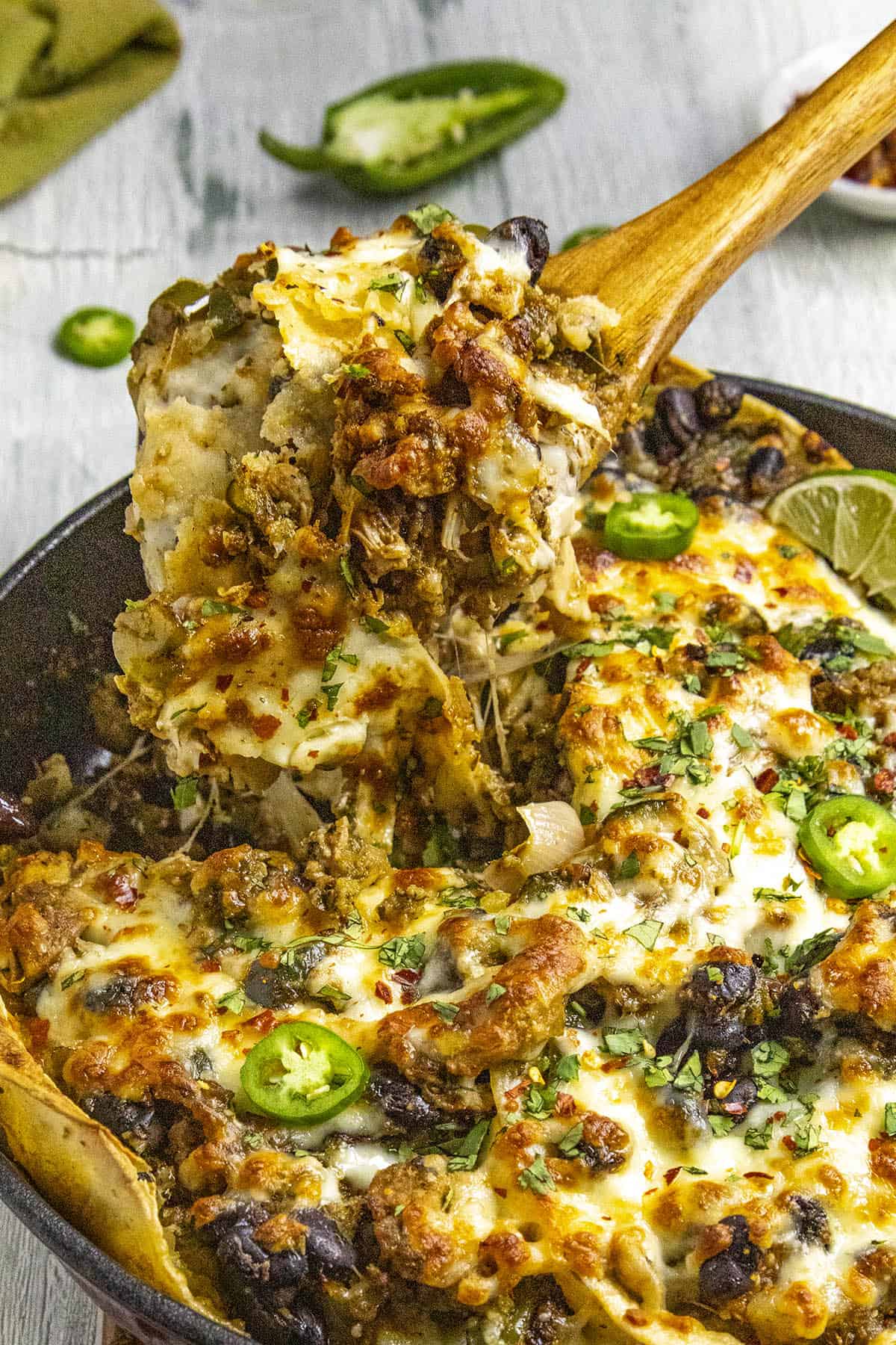 A scoop of my Chicken Enchilada Casserole Verde Recipe