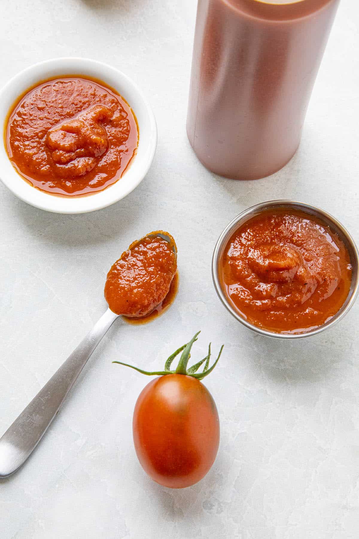 Homemade ketchup on a spoon