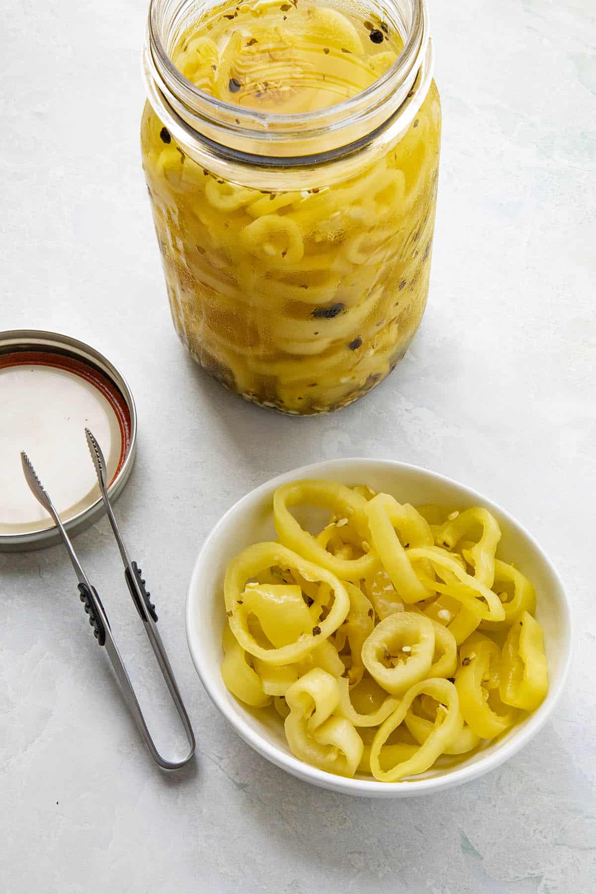 Pickled Banana Peppers in a bowl, ready to serve