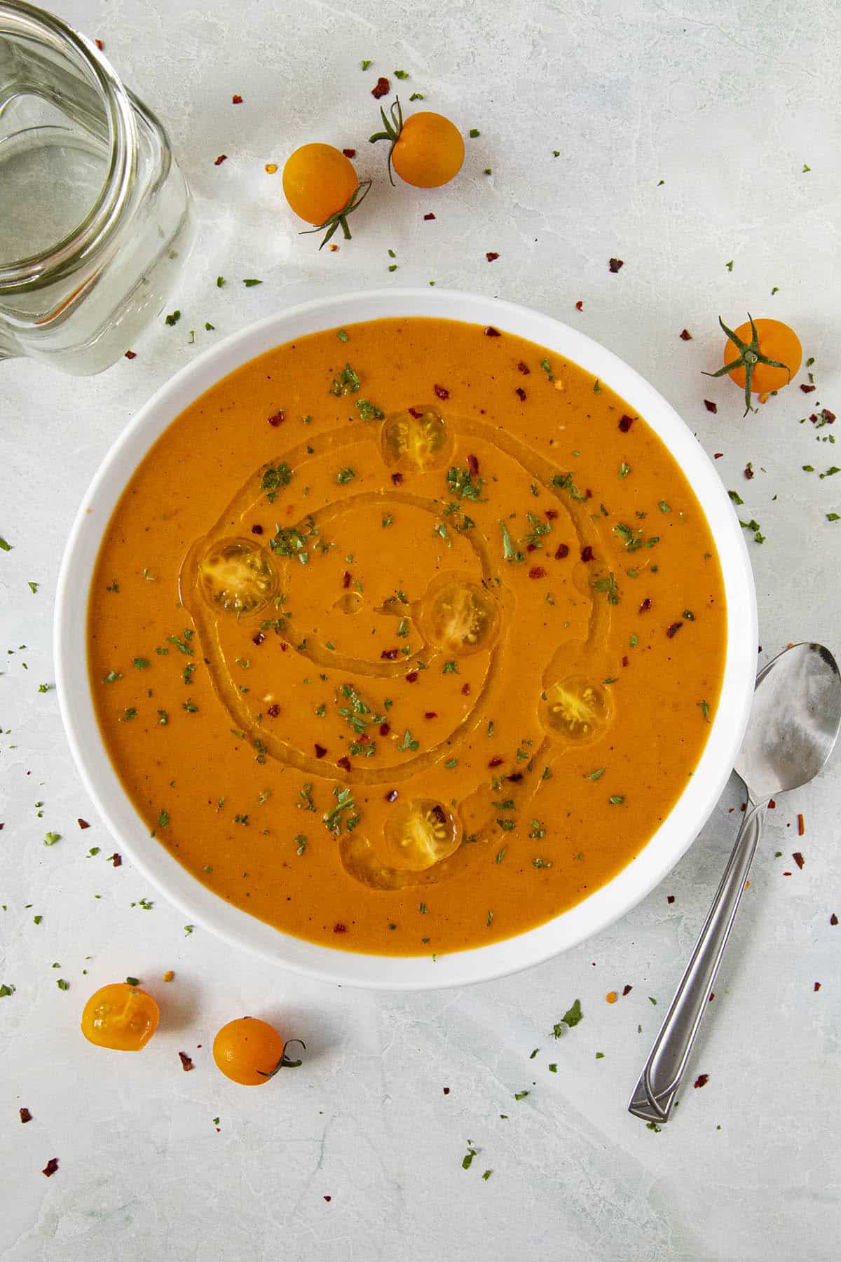 Roasted Tomato Soup in a bowl, ready to serve