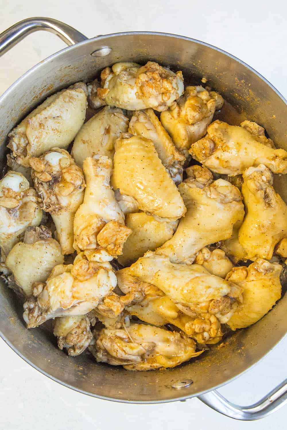 Chicken wings in a pot