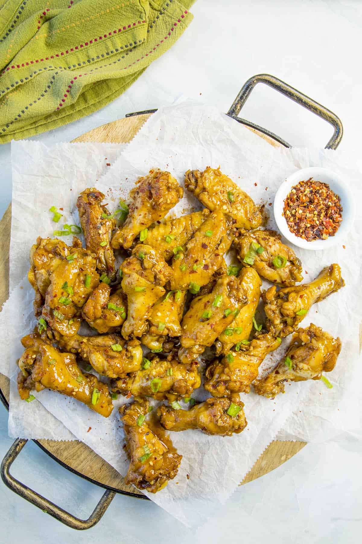 Sticky Chicken Wings on a platter.