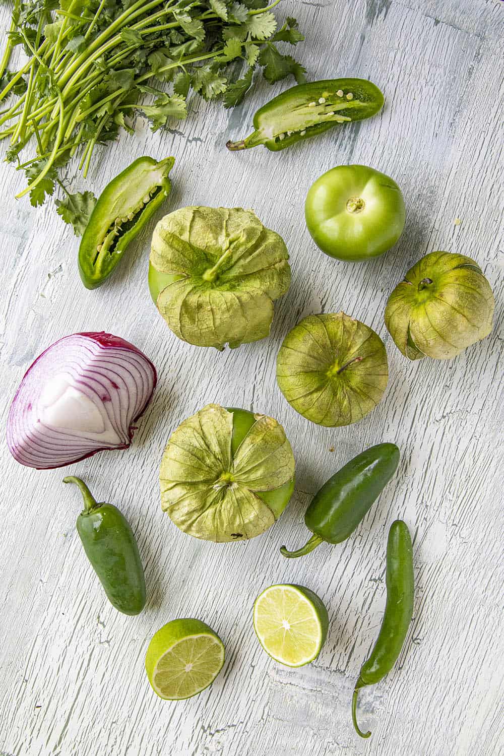 Ingredients for making tomatillo sauce