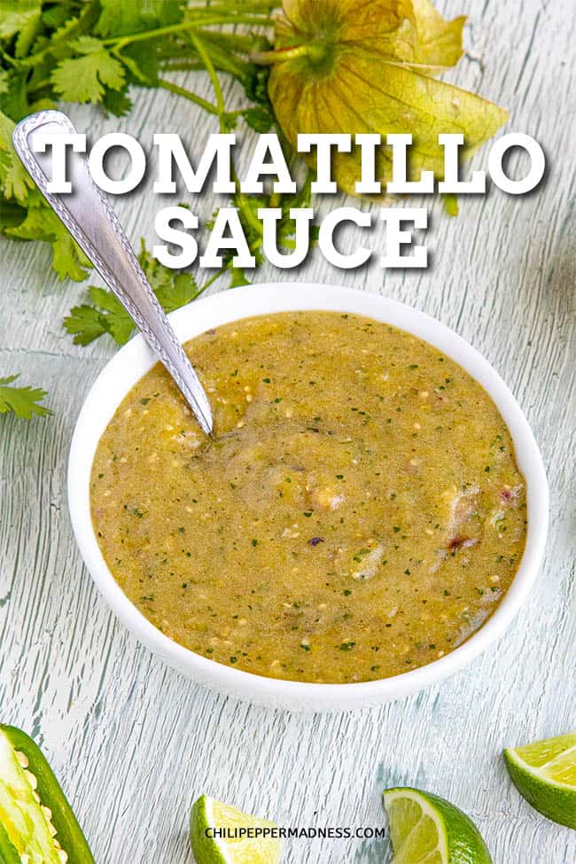Tomatillo Sauce Recipe - Similar to your favorite salsa verde, this tomatillo sauce recipe uses the same ingredients but emulsifies it with olive oil for a creamy consistency. #SalsaVerde #Tomatillos #SauceRecipe