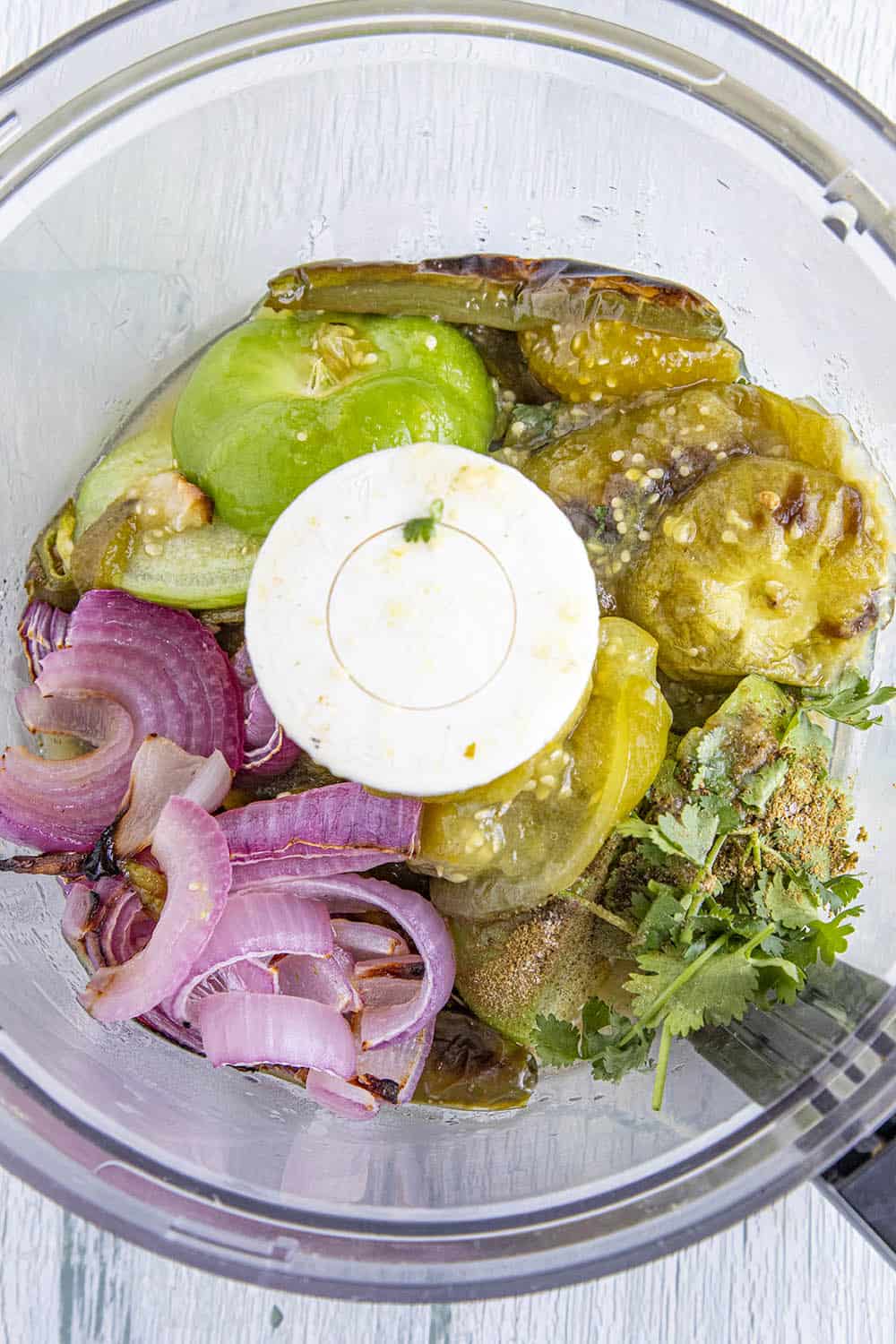 Roasted ingredients added to the food processor
