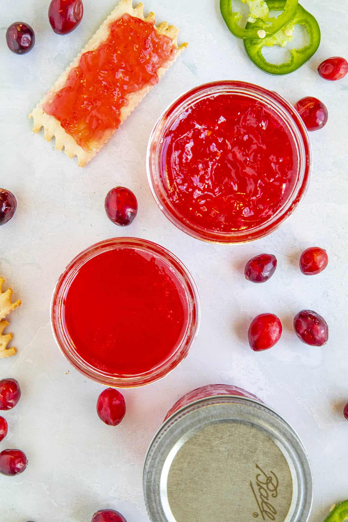 Cranberry Jalapeno Jelly in jars looking extremely yum