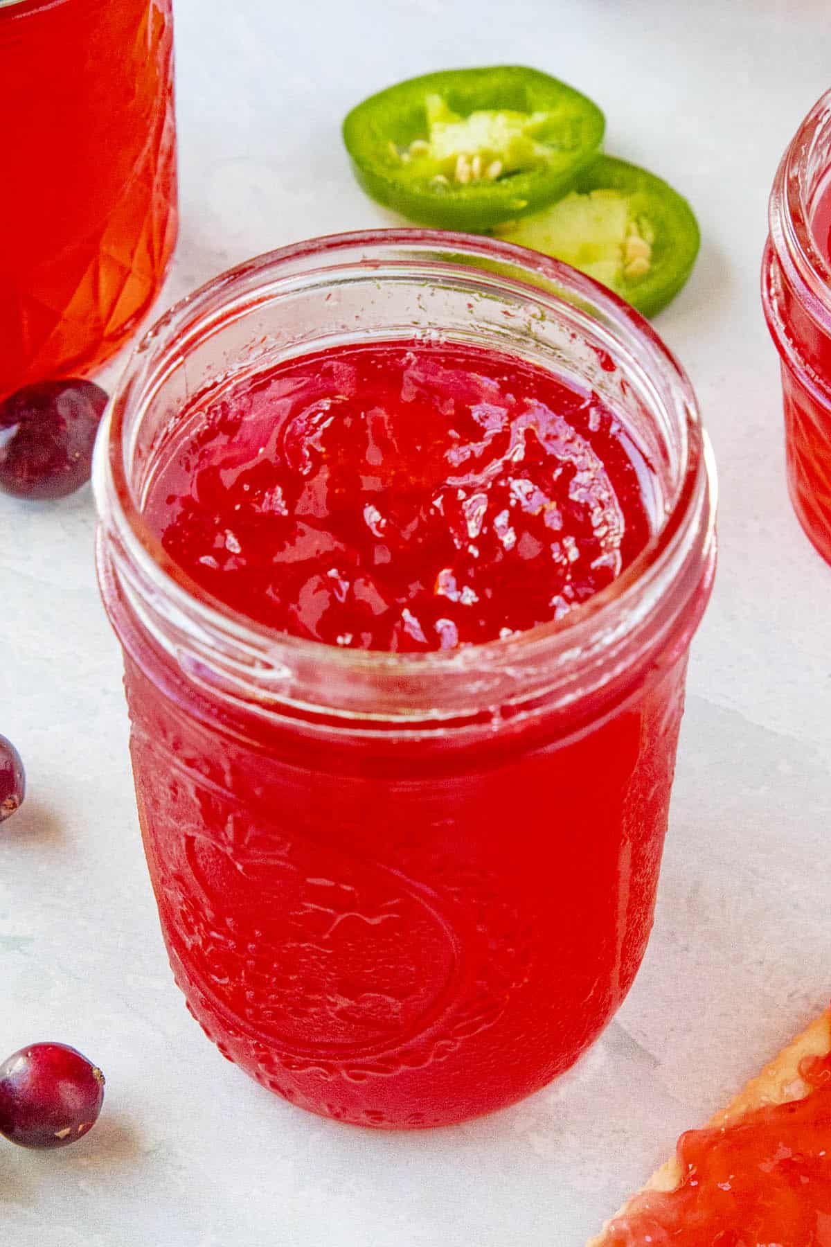 Close up of the sweet and spicy Cranberry Jalapeno Jelly