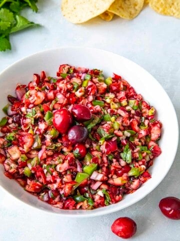 Fresh Cranberry Salsa made at home and served in a bowl