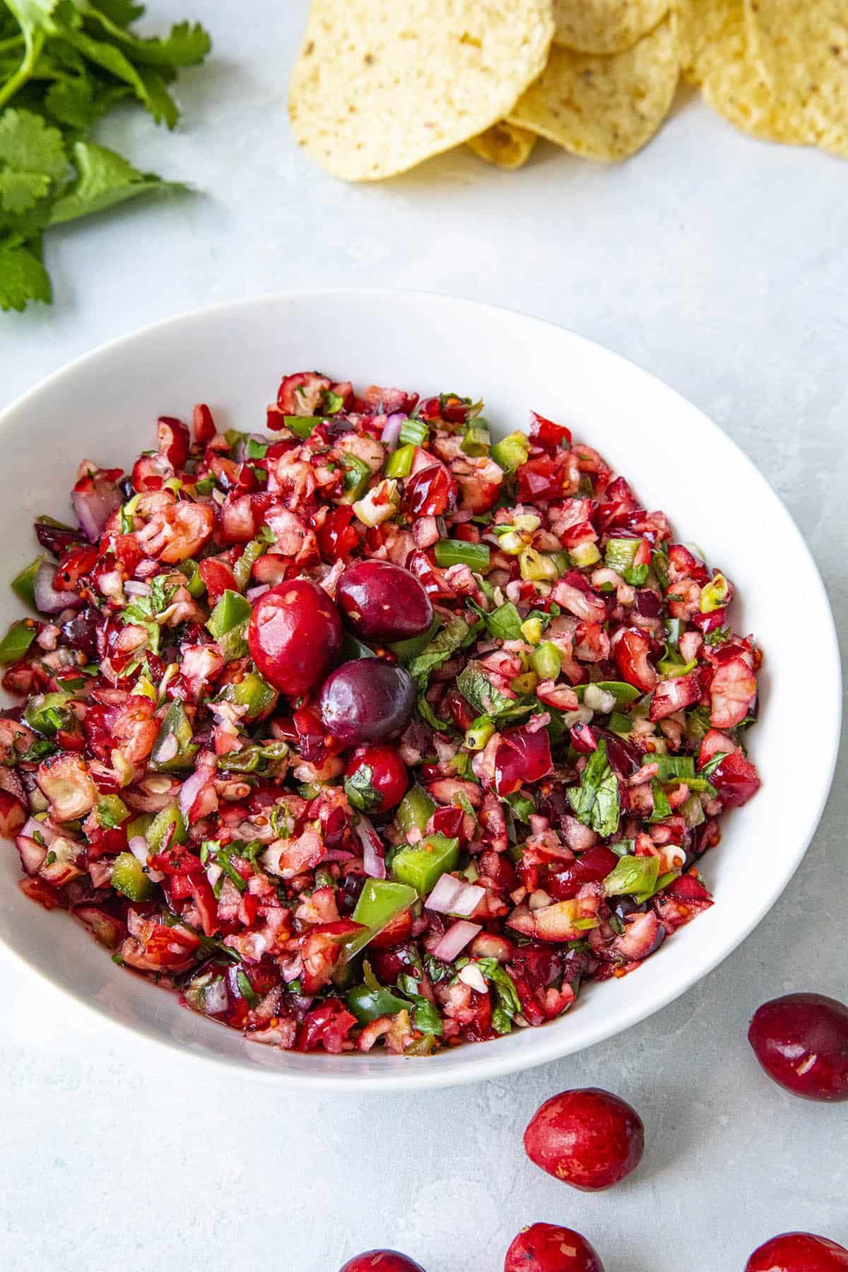Fresh Cranberry Salsa made at home and served in a bowl