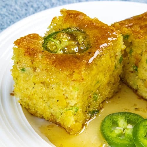 Jalapeno Cornbread served on a white plate