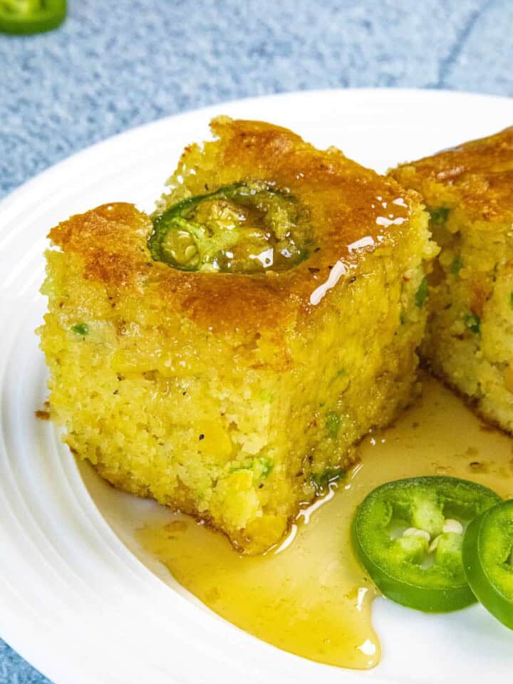 Jalapeno Cornbread served on a white plate