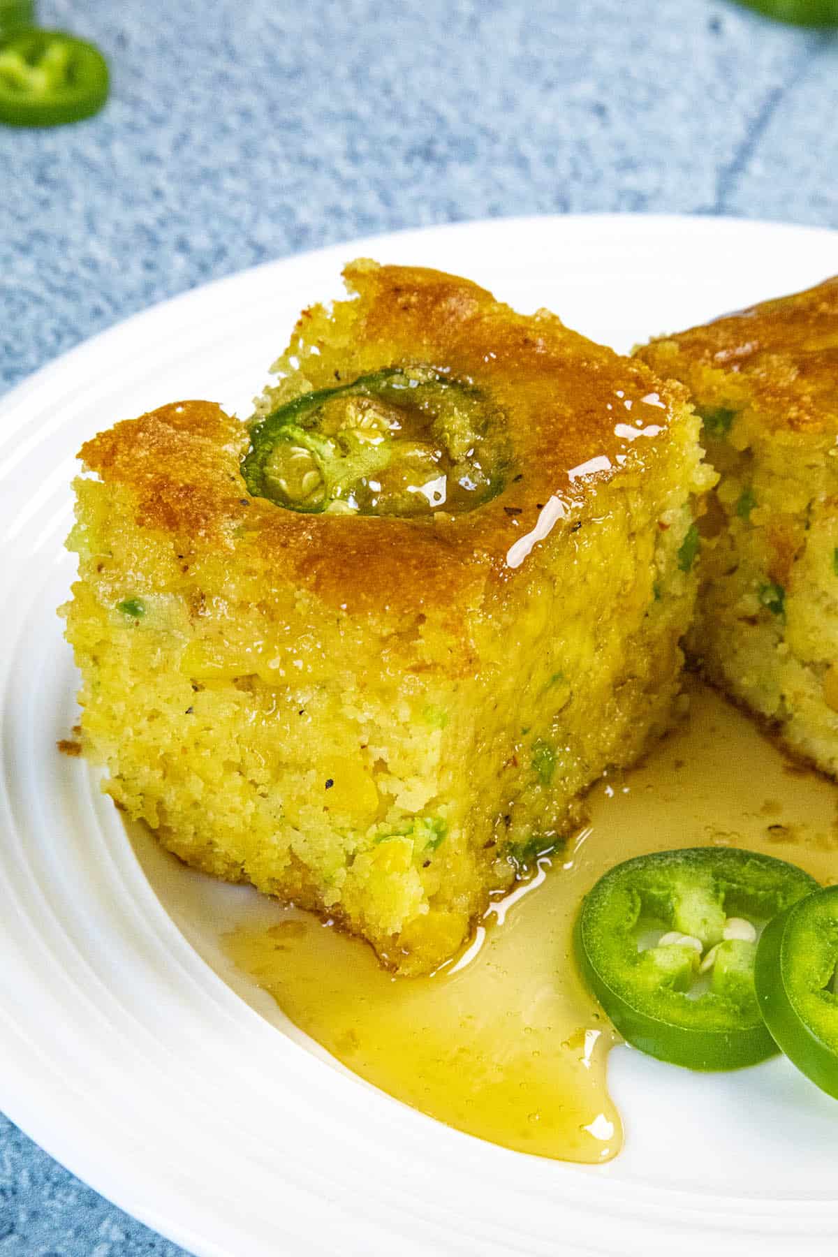 Jalapeno Cornbread served on a white plate