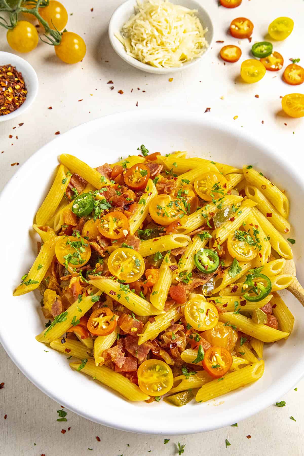 Penne Arrabbiata in a bowl, ready to serve