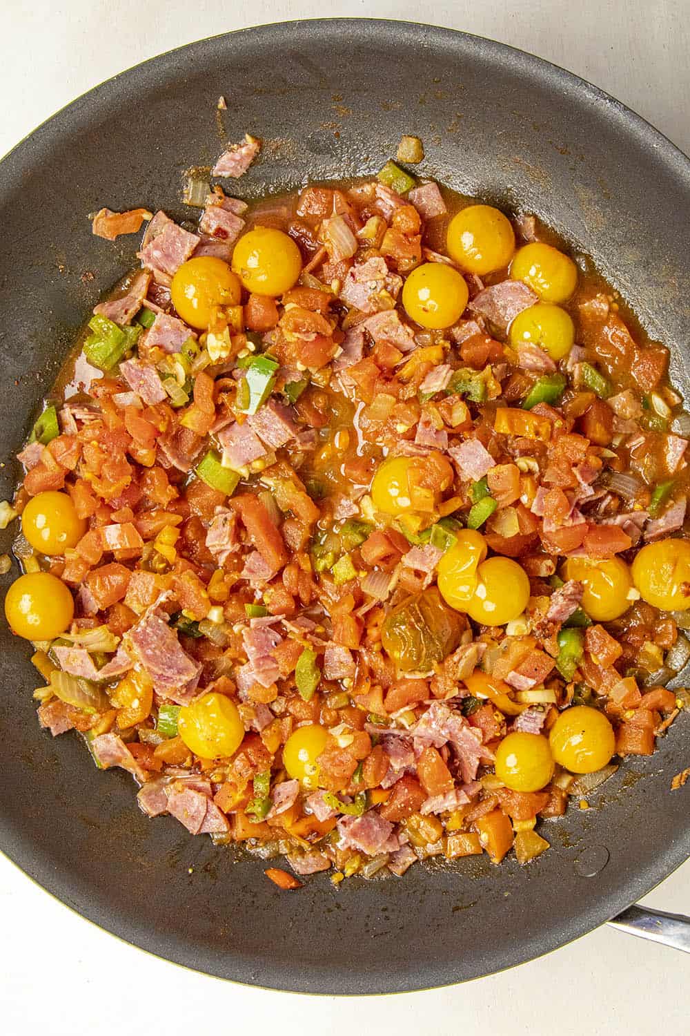 Penne Arrabbiata sauce in a pan, ready to simmer